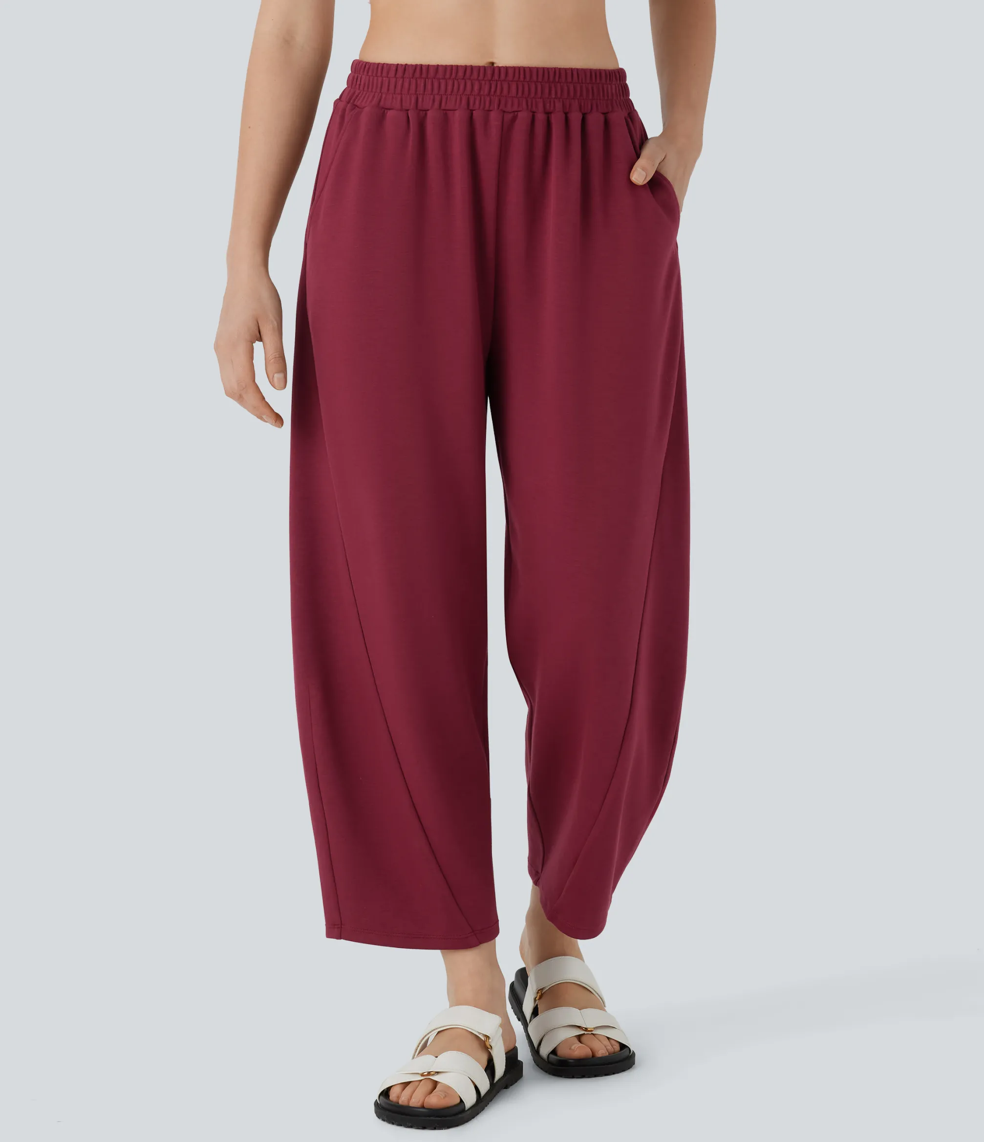 Pants<HALARA Mid Rise Pocket Barrel Leg Casual Pants
