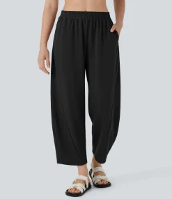 Pants<HALARA Mid Rise Pocket Barrel Leg Casual Pants