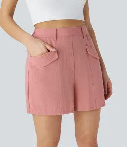 Shorts<HALARA Mid Rise Pocket Casual Linen-Feel Shorts