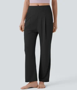 Straight-Leg Pants|Pants<HALARA Mid Rise Pocket Straight Leg Waffle Yoga Pants