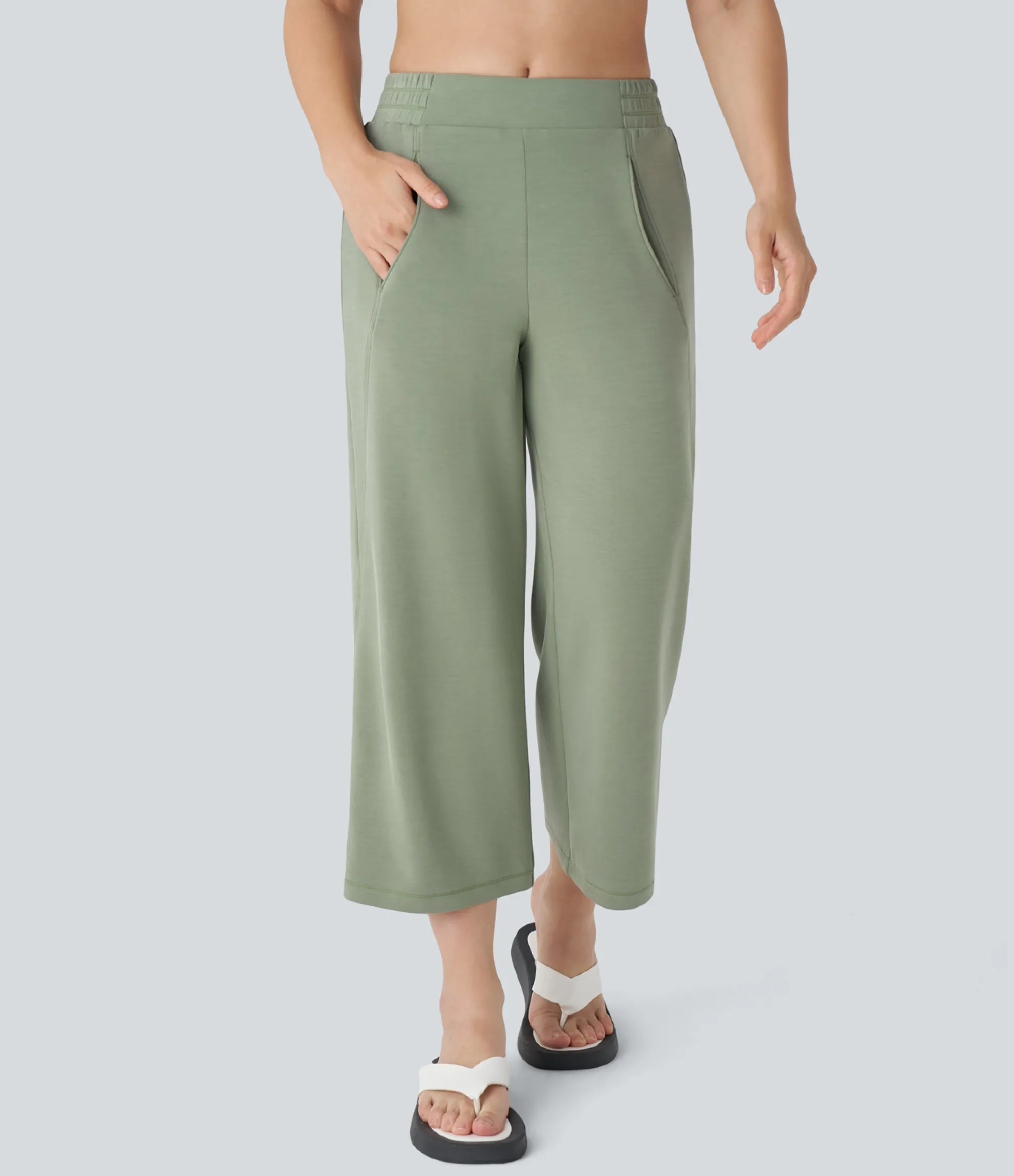 Pants|Straight-Leg Pants<HALARA Mid Rise Pocket Straight Leg Casual Cropped Pants
