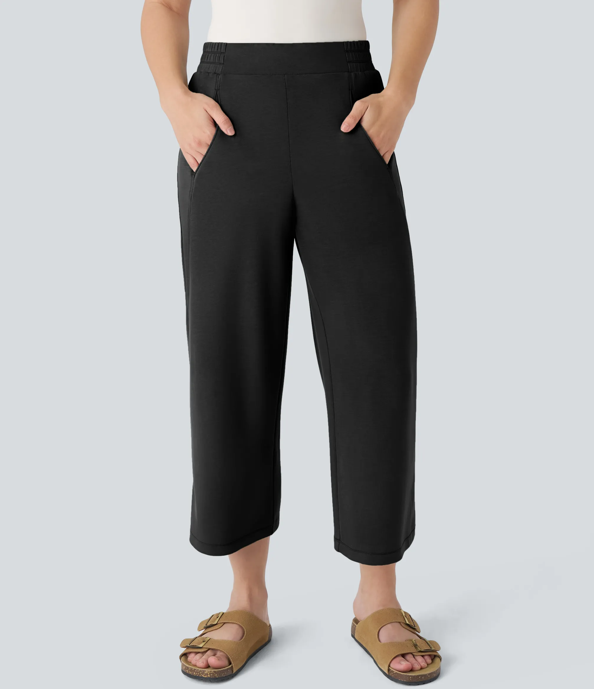 Pants|Straight-Leg Pants<HALARA Mid Rise Pocket Straight Leg Casual Cropped Pants