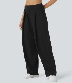Pants|Wide-Leg Pants<HALARA Mid Rise Pocket Wide Leg Casual Pants