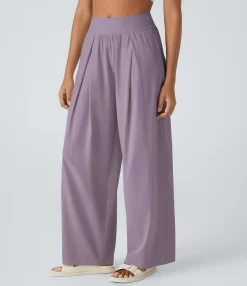 Pants|Wide-Leg Pants<HALARA Mid Rise Pocket Wide Leg Casual Pants