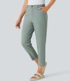 Pants<HALARA Mid Rise Pockets Casual Tapered Pants