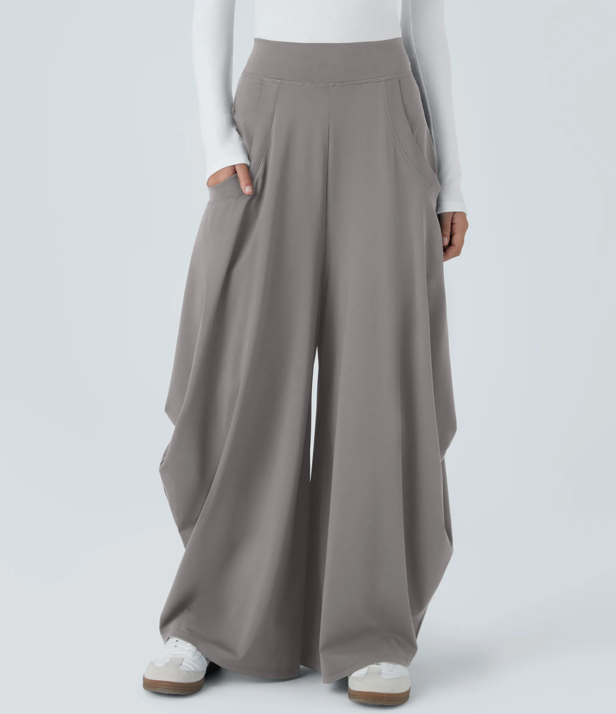 Wide-Leg Pants|Pants<HALARA Mid Rise Pockets Draped Wide Leg Casual Pants