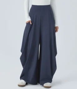 Wide-Leg Pants|Pants<HALARA Mid Rise Pockets Draped Wide Leg Casual Pants