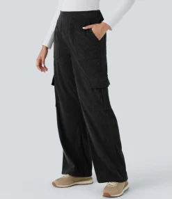 Pants|Straight-Leg Pants<HALARA Mid Rise Pockets Straight Leg Corduroy Casual Cargo Pants