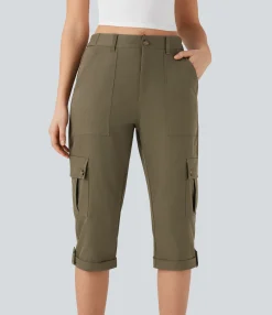 Cargo Pants|Pants<HALARA Mid Rise Rolled Hem Casual Cargo Pants with Flap Pockets