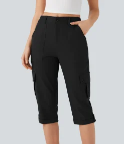 Cargo Pants|Pants<HALARA Mid Rise Rolled Hem Casual Cargo Pants with Flap Pockets