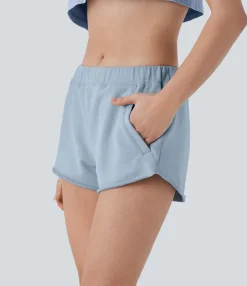 Active Shorts|Shorts<HALARA Mid Rise Side Zip Pocket Raw Hem Yoga Cotton Shorts