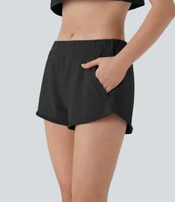Active Shorts|Shorts<HALARA Mid Rise Side Zip Pocket Raw Hem Yoga Cotton Shorts