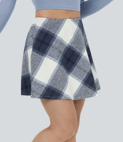 Mini Skirts|Casual Skirts<HALARA Mid Rise Side Zipper A Line 2-in-1 Plaid Thermal Mini Casual Skirt