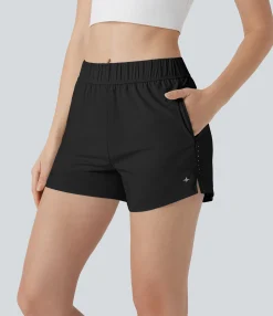 Active Shorts|Shorts<HALARA Mid Rise Side Zipper Pockets Reflective Dots Hem Cool Touch Quick Dry Running Shorts