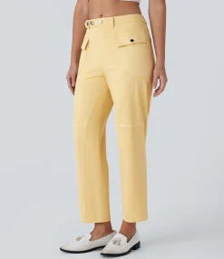 Cargo Pants|Straight-Leg Pants<HALARA Mid Rise Straight Leg Cargo Casual Cotton Pants with Pockets