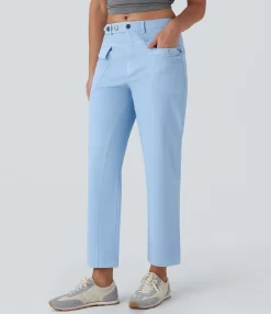 Cargo Pants|Straight-Leg Pants<HALARA Mid Rise Straight Leg Cargo Casual Cotton Pants with Pockets
