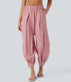 Joggers|Joggers<HALARA Mid Rise Stripe Casual Linen-Feel Joggers with Pockets