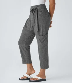 Pants<HALARA Mid Rise Tie Pockets Casual Harem Pants