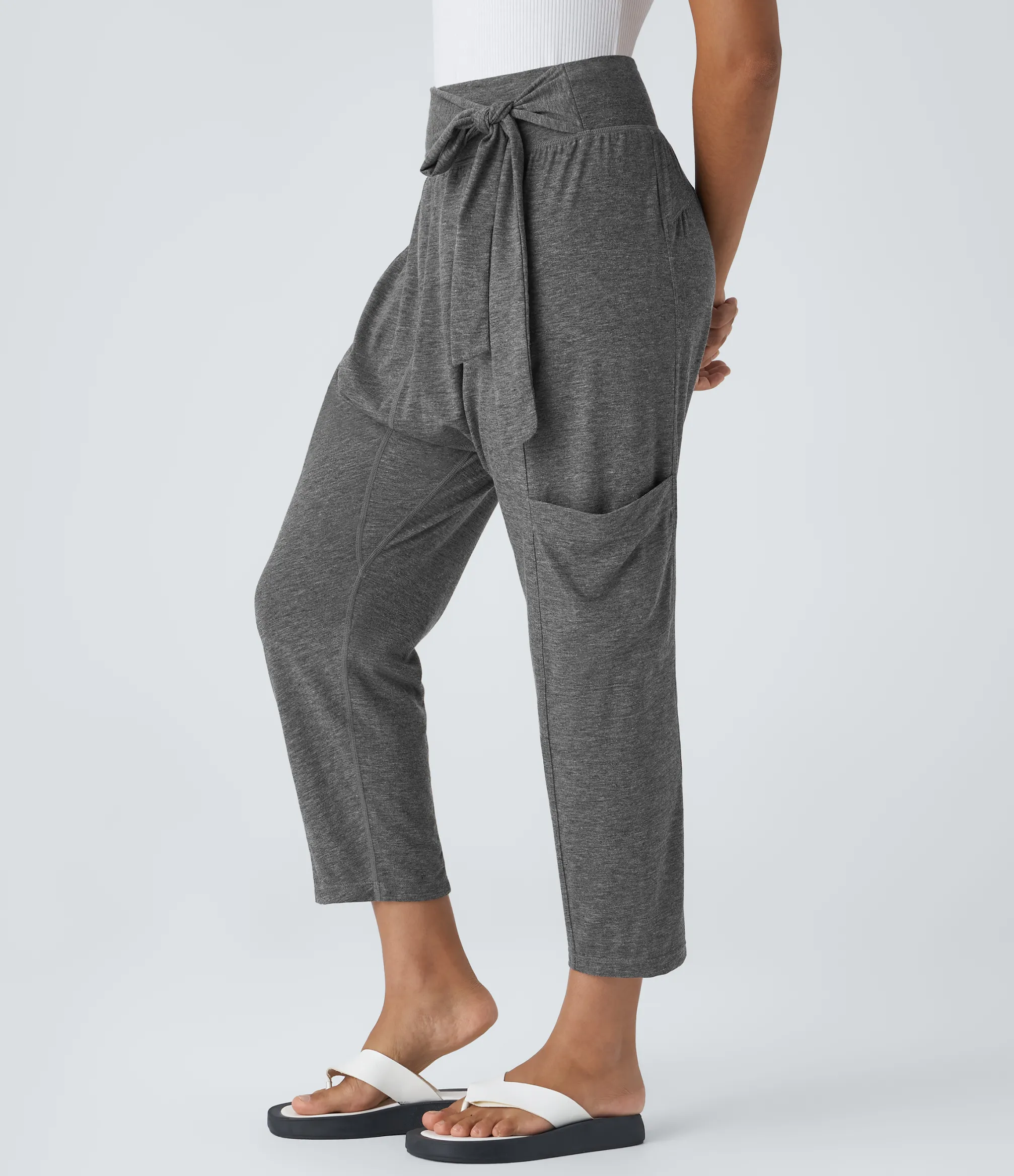 Pants<HALARA Mid Rise Tie Pockets Casual Harem Pants