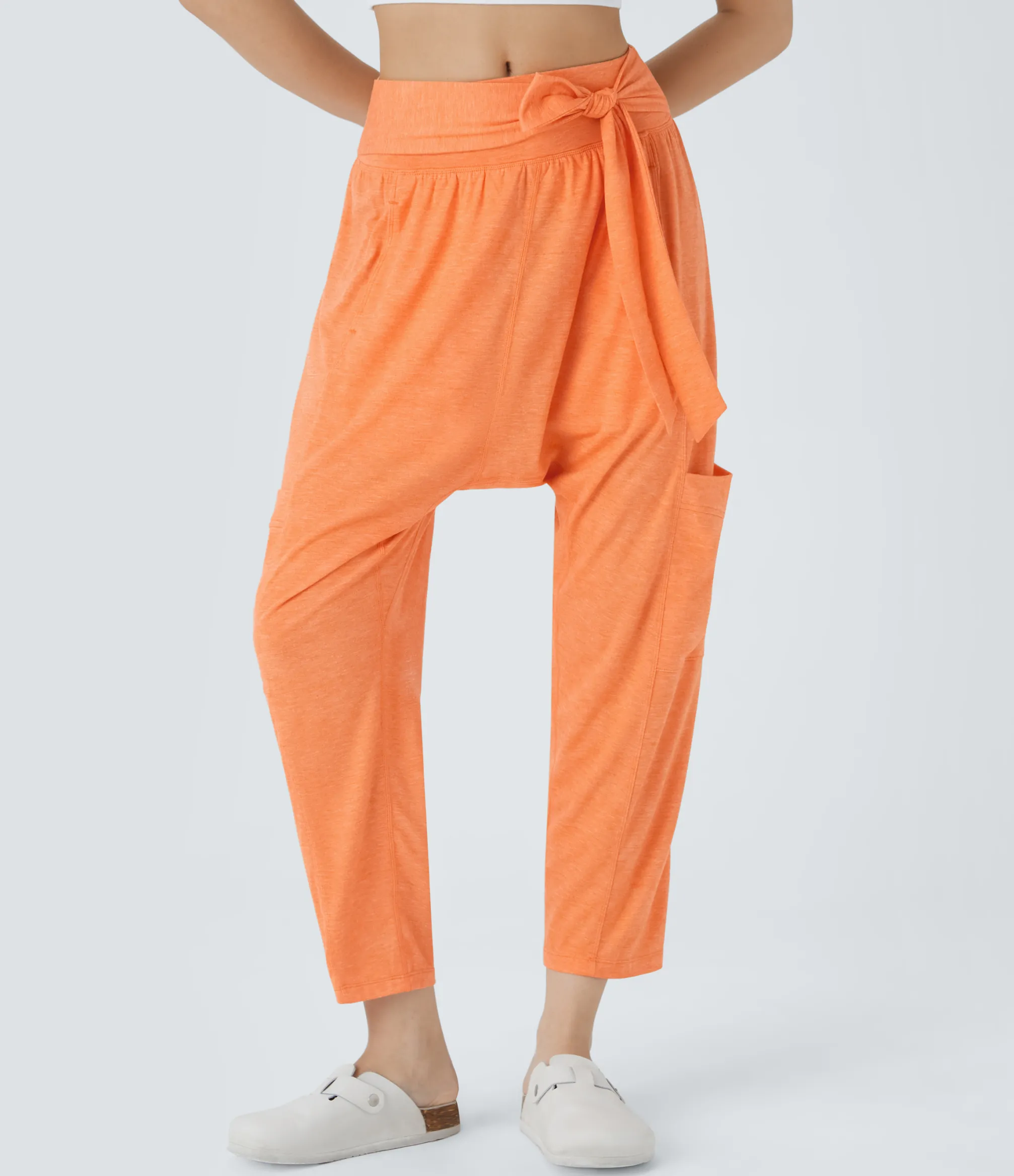 Pants<HALARA Mid Rise Tie Pockets Casual Harem Pants