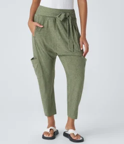 Pants<HALARA Mid Rise Tie Pockets Casual Harem Pants