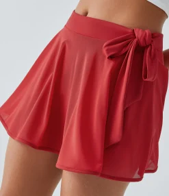 Mini Skirts|Skirts<HALARA Mid Rise Tie Side 2-in-1 Pocket Contrast Mesh Flare Mini Dance Skirt