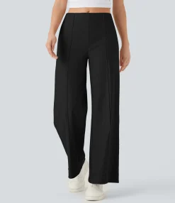 Wide-Leg Pants|Pants<HALARA Mid Rise Wide Leg Casual Pants with Pockets