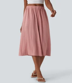 Wide-Leg Pants|Pants<HALARA Mid Rise Wide Leg Flowy Linen-Feel Pants with Pocket