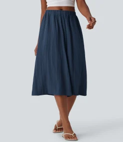 Wide-Leg Pants|Pants<HALARA Mid Rise Wide Leg Flowy Linen-Feel Pants with Pocket
