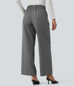 Wide-Leg Pants|Work Pants<HALARA Mid Rise Wide Leg Work Pants with Pockets