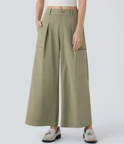 Wide-Leg Pants|Work Pants<HALARA Mid Rise Wide Leg Work Pants with Pockets
