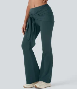 Flare Pants|Pants<HALARA Mid Rise Wrapped Tie Front Cool Touch Yoga Flare Pants