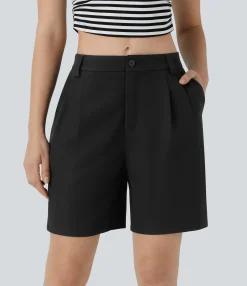 Shorts<HALARA Mid Rise Zipper Pocket Barrel Leg Casual Bermuda Shorts
