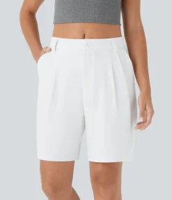 Shorts<HALARA Mid Rise Zipper Pocket Barrel Leg Casual Bermuda Shorts
