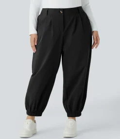 Plus Size<HALARA Mid Rise Zipper Pocket Casual Cotton Plus Size Joggers