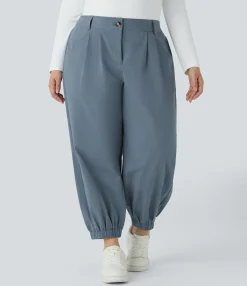Plus Size<HALARA Mid Rise Zipper Pocket Casual Cotton Plus Size Joggers