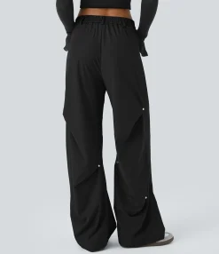 Pants<HALARA Mid Rise Zipper Pocket Casual Parachute Pants