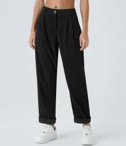 Pants<HALARA Mid Rise Zipper Pocket Corduroy Casual Pants