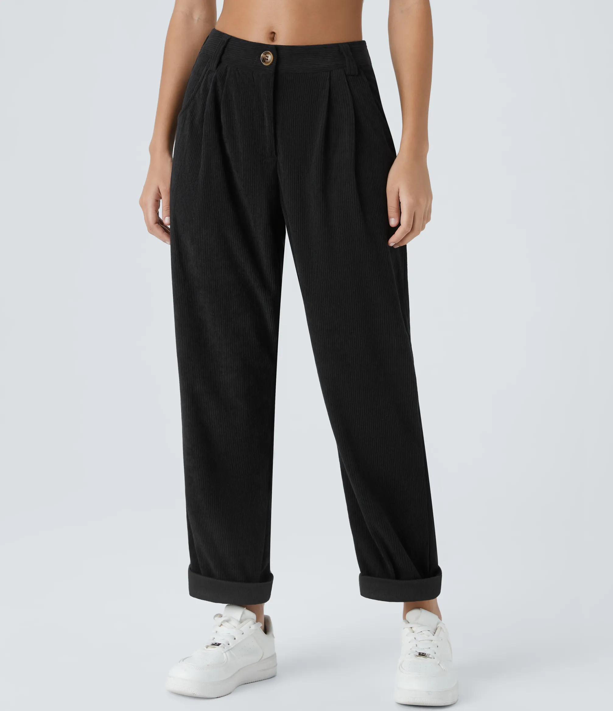 Pants<HALARA Mid Rise Zipper Pocket Corduroy Casual Pants