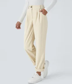 Pants<HALARA Mid Rise Zipper Pocket Corduroy Casual Pants