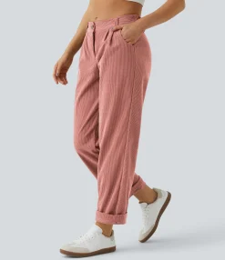 Pants<HALARA Mid Rise Zipper Pocket Corduroy Casual Pants