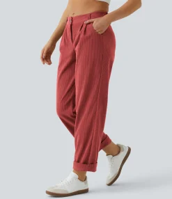Pants<HALARA Mid Rise Zipper Pocket Corduroy Casual Pants