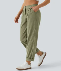 Pants<HALARA Mid Rise Zipper Pocket Corduroy Casual Pants