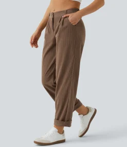 Pants<HALARA Mid Rise Zipper Pocket Corduroy Casual Pants