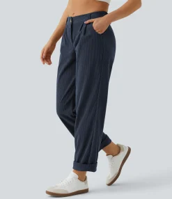 Pants<HALARA Mid Rise Zipper Pocket Corduroy Casual Pants