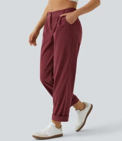 Pants<HALARA Mid Rise Zipper Pocket Corduroy Casual Pants