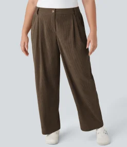 Plus Size<HALARA Mid Rise Zipper Pocket Plus Size Corduroy Casual Pants