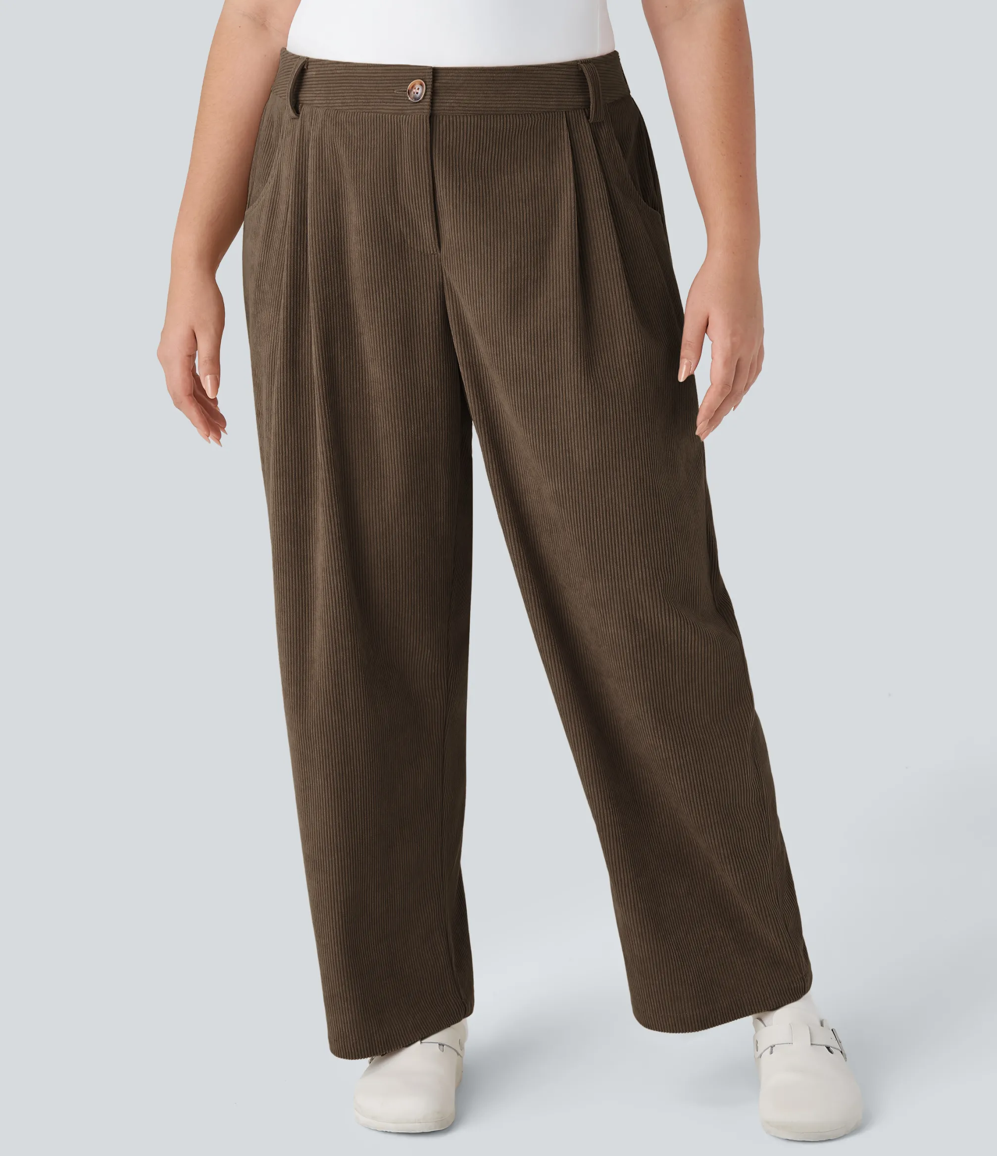 Plus Size<HALARA Mid Rise Zipper Pocket Plus Size Corduroy Casual Pants