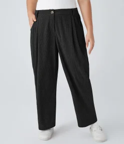 Plus Size<HALARA Mid Rise Zipper Pocket Plus Size Corduroy Casual Pants