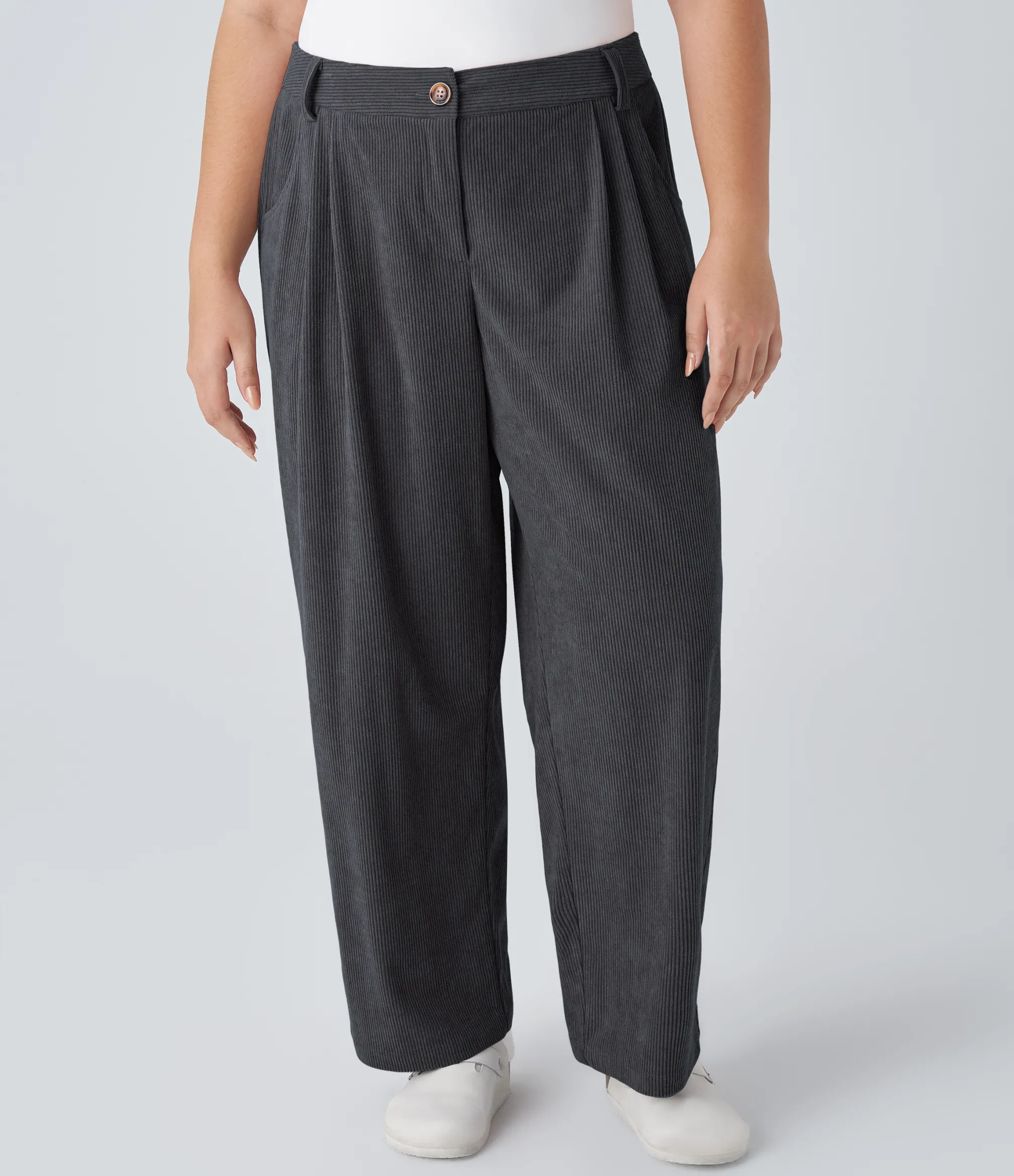 Plus Size<HALARA Mid Rise Zipper Pocket Plus Size Corduroy Casual Pants